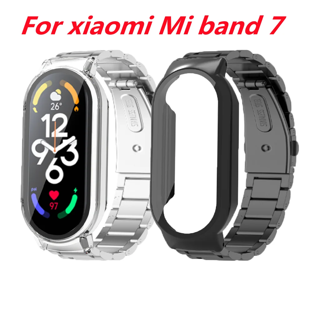 

Metal strap+Watch case +Tempered Film For xiaomi Mi band 7 47mm stainless steel smart watch wristband For xiaomi Mi band7 band
