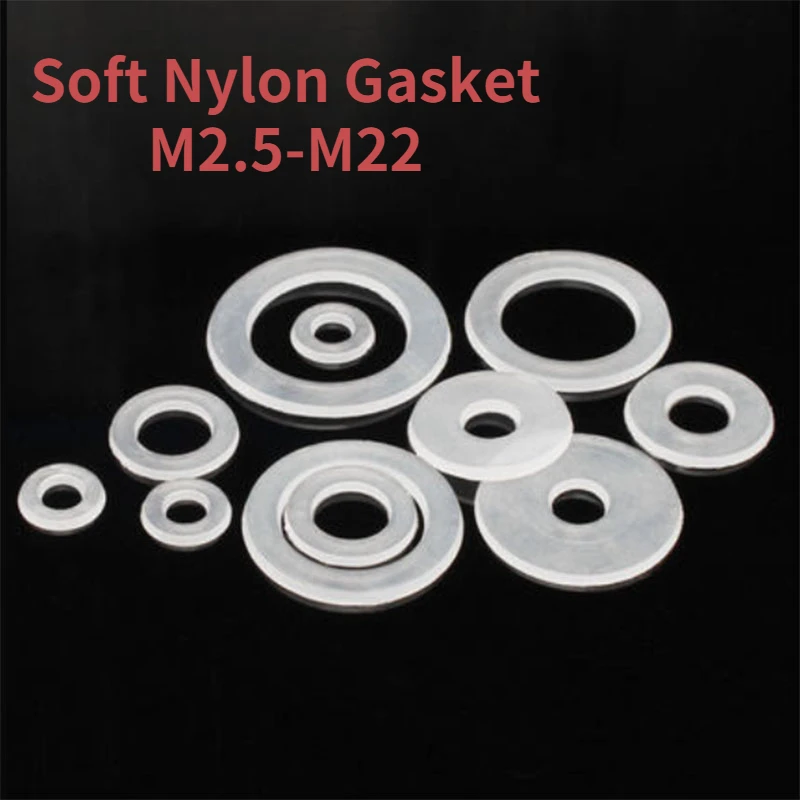 

100pcs Soft Nylon Gasket Plastic Washer Insulating Plastic Round Flat Gasket Clear Transparent Shock-proof Flat Washer M2.5-M22