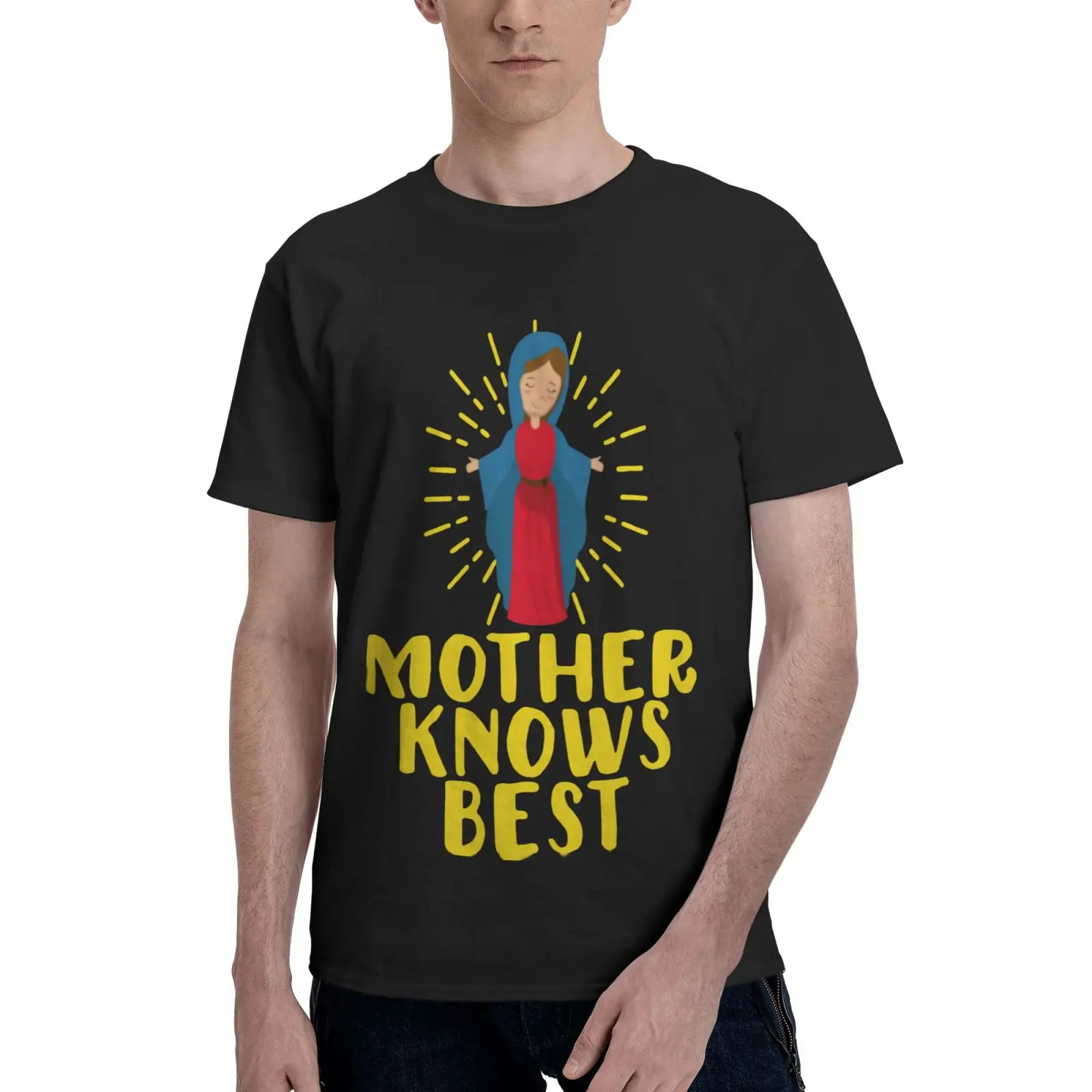 

Футболка мужская с надписью «Mother Mary Knows Best»