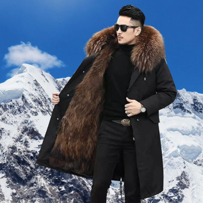 Bomber Jackets for Men Thick Warm Coat New Style Pie Overcomes Men’s Fur Mid-length Thick Warm Mink Fur Coat Fur One Detachable images - 6