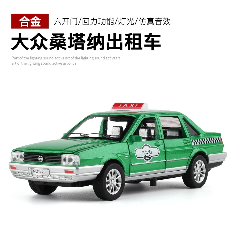 

1:32 high simulation Volkswagen Santana taxi taxi alloy car model light sound effect pull back toy for children gifts