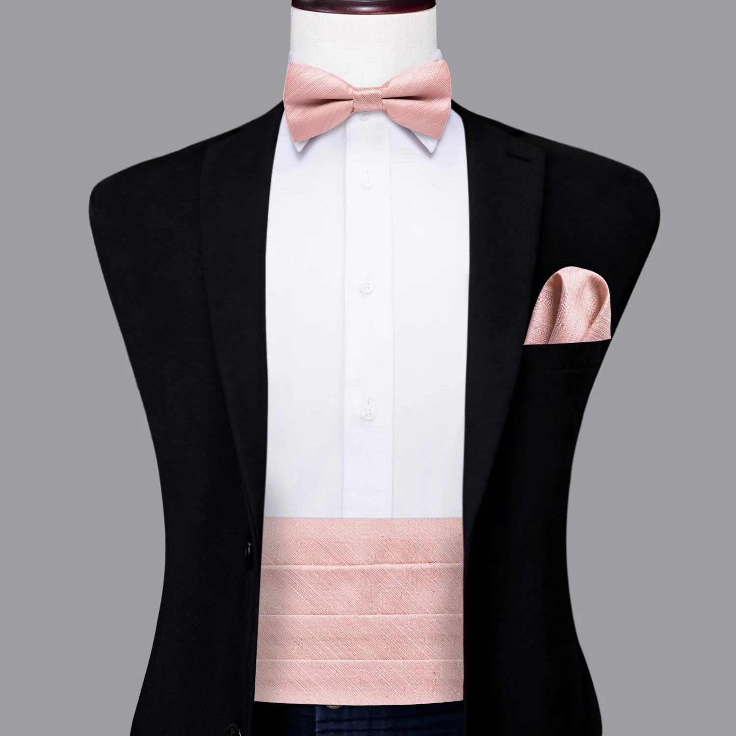 

Hi-Tie Silk Salmon Pink Mens Cummerbunds Vintage Jacquard Bowtie Hanky Cufflinks Cummerbund Belt Corset For Male Wedding Events