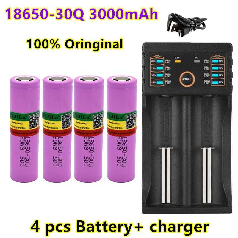 

100% Оригинальный литий-ионный аккумулятор nova inr18650 3,7 в 18650 3000 мАч inr18650 30q, аккумуляторы, перезаряжаемые + зарядное устройство