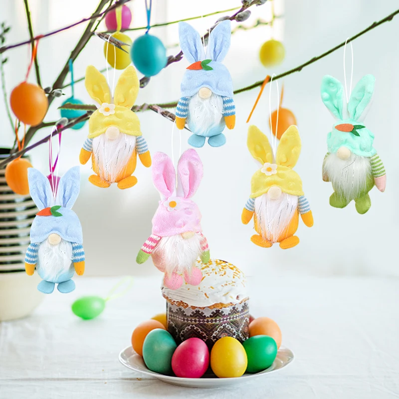 

1pc Cute Easter Faceless Gnome Rabbit Doll Party Favors Kids Gift Toys Handmade Home Decoration Spring Hanging Bunny Ornaments