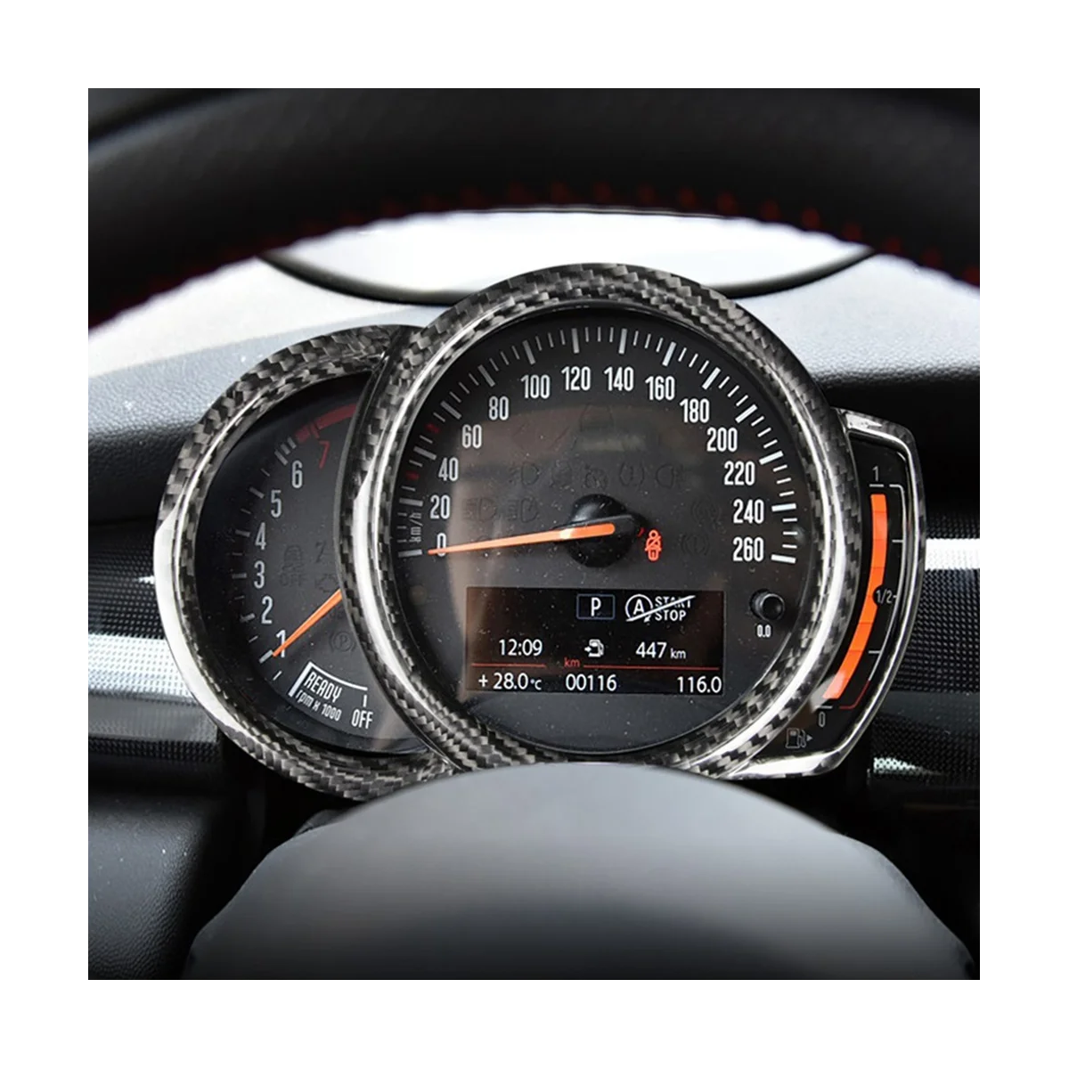 Фото Настоящее углеродное волокно для Mini Cooper F54 F55 F56 F57 F60 интерьерный Автомобильный датчик Скоба стикер приборная панель №2