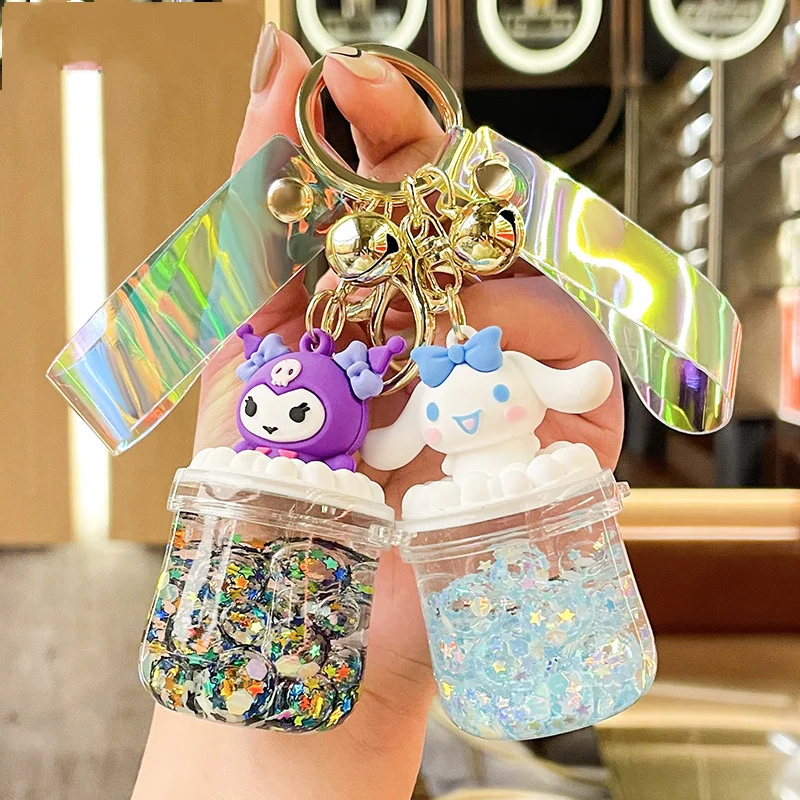 

Sanrio Keychain Kawaii Mymelody Kuromi Cute Cartoon Into Oil Bubble Beads Quicksand Bottle Car Key Pendant Backpack Accessories
