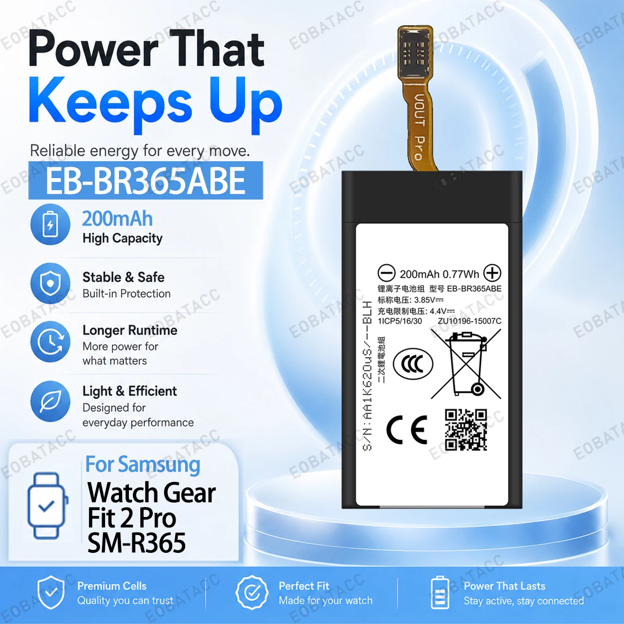 Фото Совершенно новая батарея EB-BR365ABE емкостью 200 мАч для Samsung Watch Gear Fit 2 Pro/SM-R365, набор инструментов для ремонта батареи №1