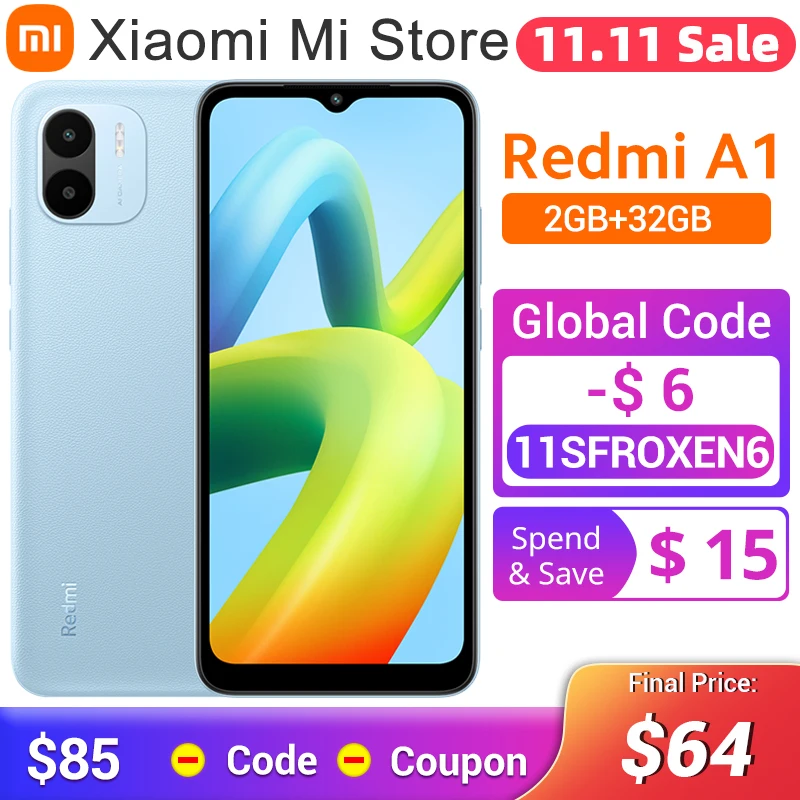 Tanie Wersja Globalna Xiaomi Redmi A1 Telefon Komórkowy MTK Helio A22 8MP Aparat 2GB + 32GB 5000mAh Bateria 10W Szybkie ładowanie 6.52 ''wyświetlacz