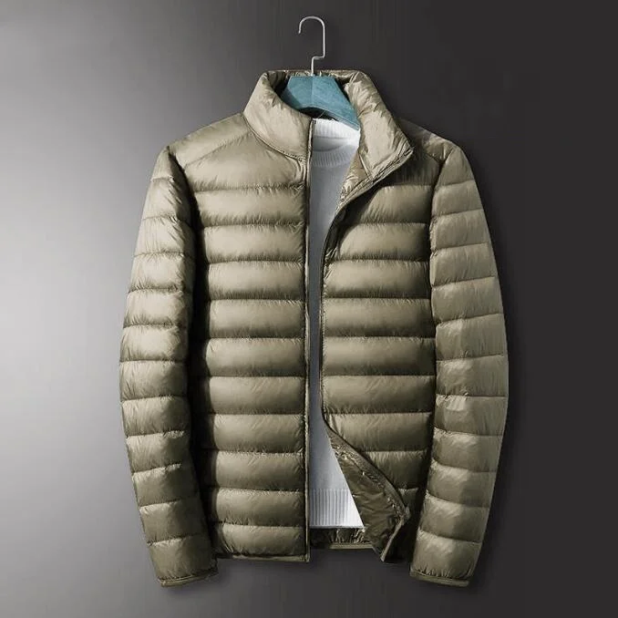 Ультралегкая белая куртка на утином пуху мужская водонепроницаемая