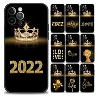 diamond crown 2022 love newyear flower phone case for iphone 11 12 13 pro max 7 8 se xr xs max 5s 6 6s plus soft silicone cover