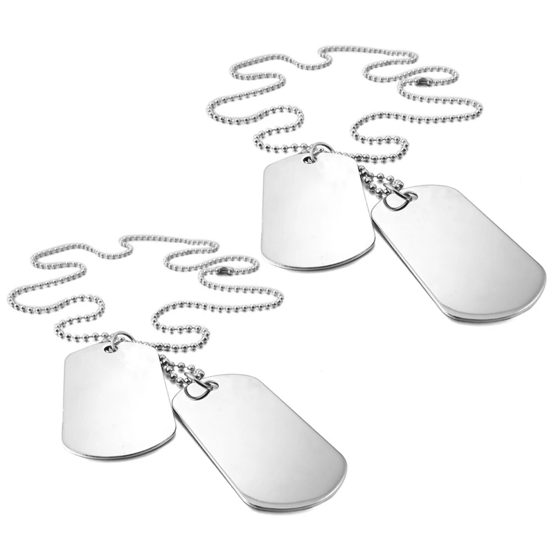 

AT14 4 PCS Alloy Pendant Necklace Pendant Silver Color Double Dog Tag Plate Army Biker Chain Necklace Man, Woman