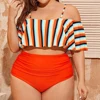 Женский купальный костюм с оборками FS оранжевый из двух предметов открытыми