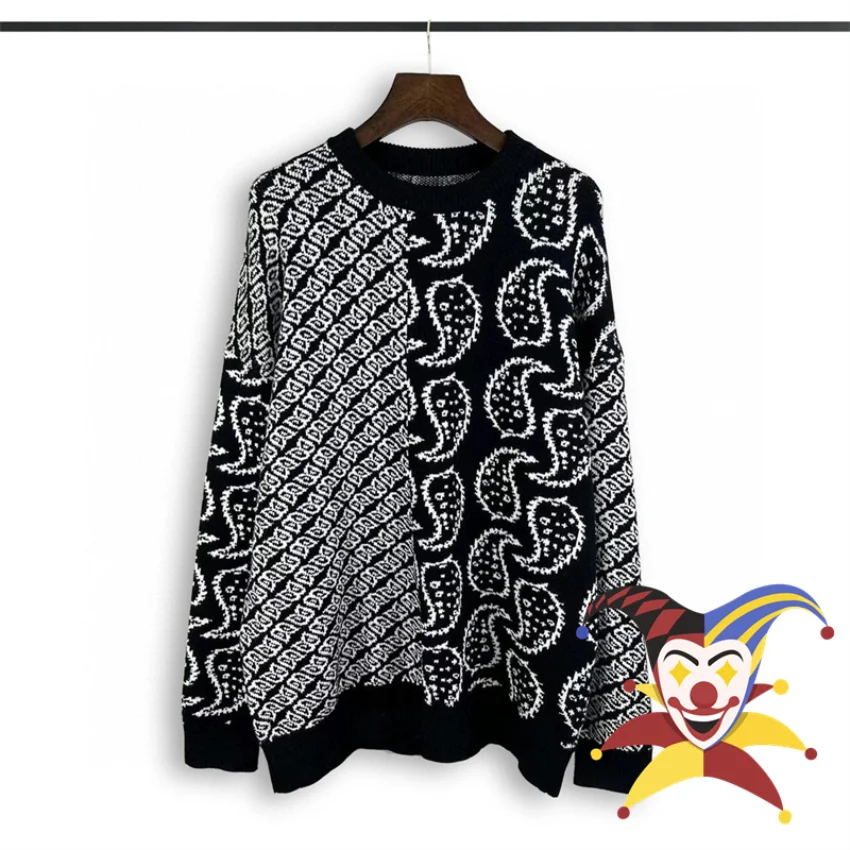 

Черный контрастный жаккардовый свитер ревеня для мужчин и женщин, толстовки лучшего качества