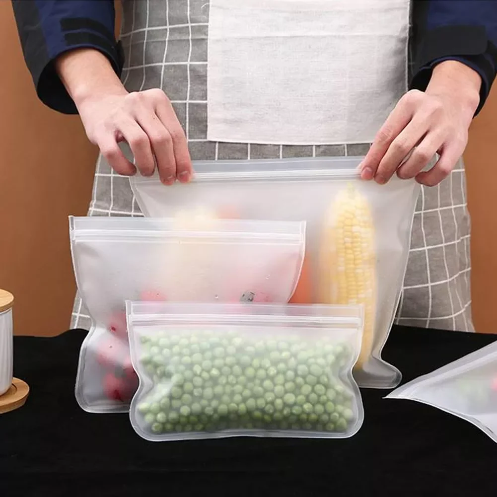 

12Pcs PEVA Food Storage Bag Reusable 3 Sizes BPA-Free Resealable Leakproof Food Container Bag Keep Fresh Kitchen Accessories