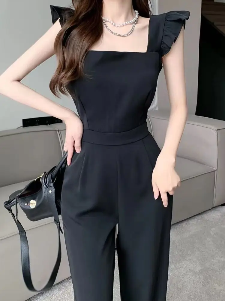 Women 2023 Summer Fashion Long Suspender Jumpsuits Female High Waist Wide-leg Rompers Ladies Loose Sleeveless Jumpsuits O84
