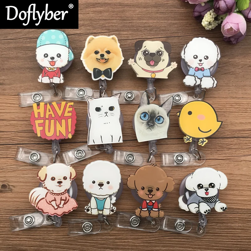 

Cat Dog Badge Chick Office Badge Reel Retractable Nurse Exhibition Student Holder Lovely Supplies Card Name