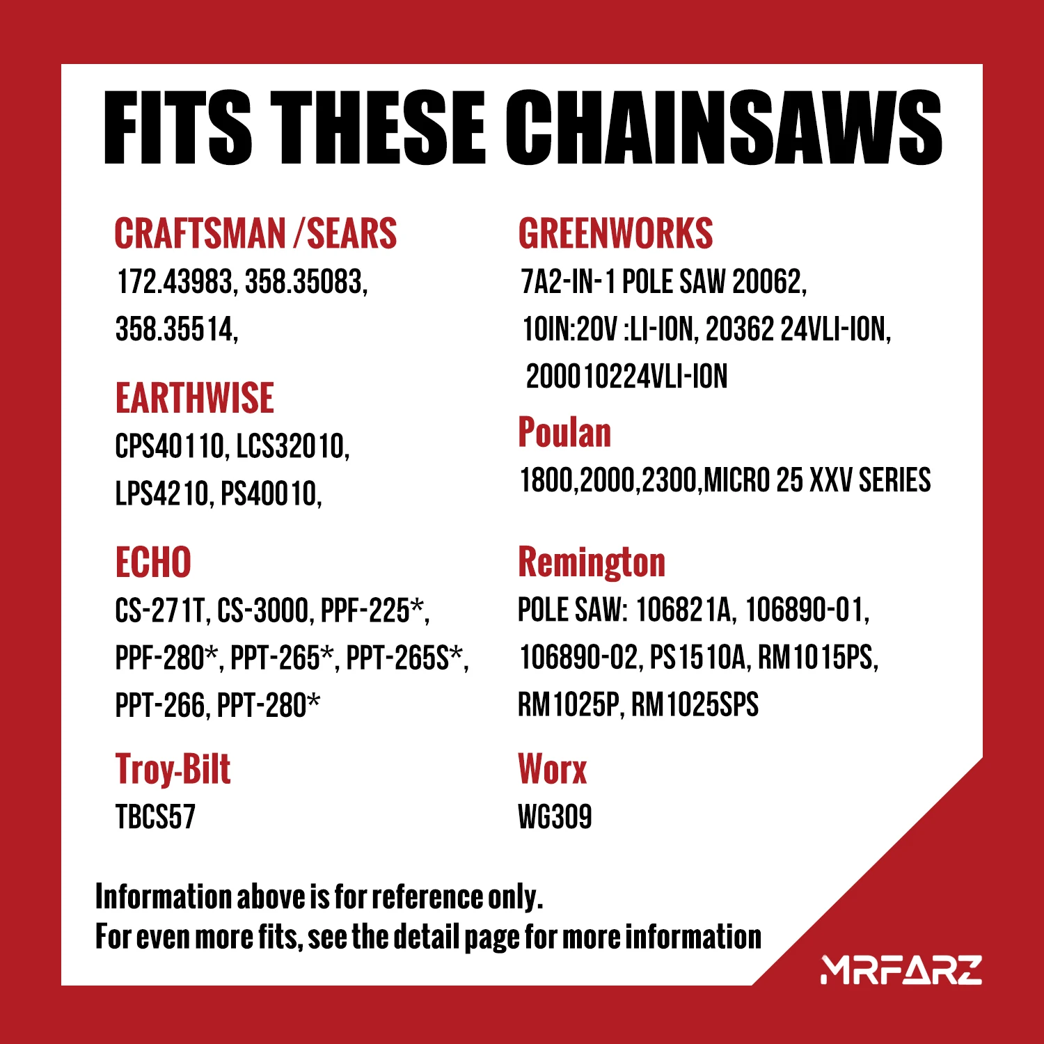 Цепь для бензопилы MRFARZ 4 шт. 10 дюймов 3/8 дюйма шаг LP калибр 0 050 40 приводных звеньев