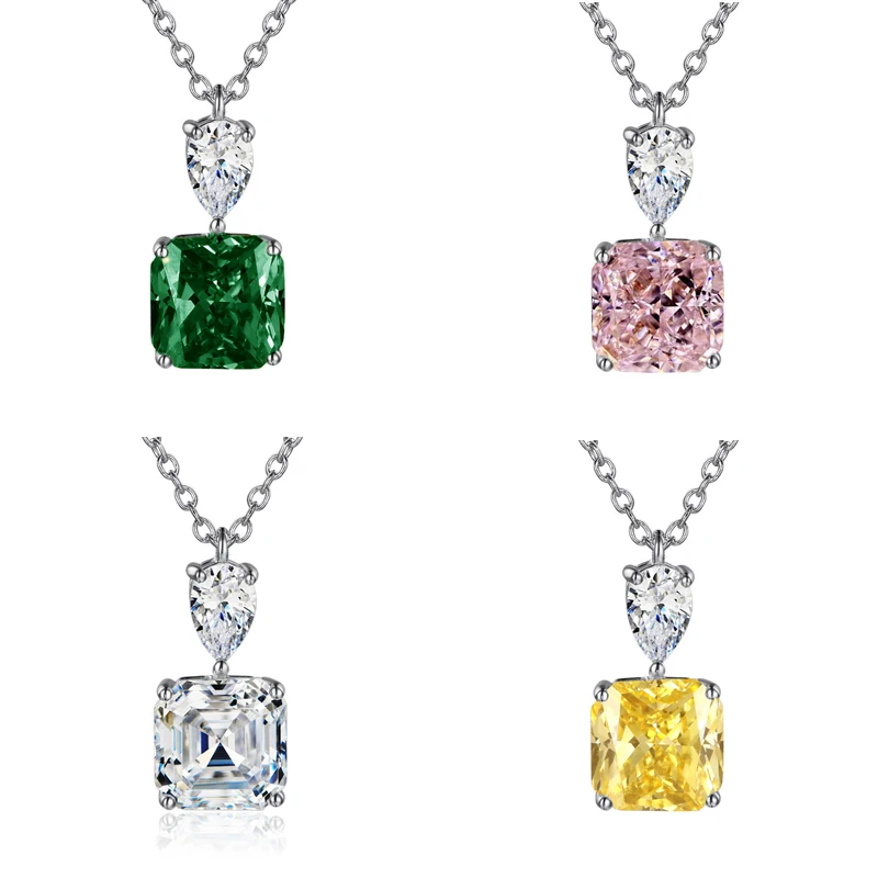 

Huitan Luxury Princess Square CZ Pendant Necklace for Women White/Green/Yellow/Pink Colors Fashion Wedding Jewelry Drop Shipping