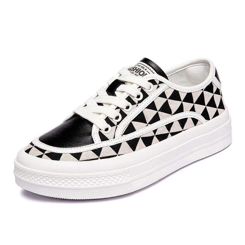 

Canvas Luxury Sneakers Women Heels Casual Shoes Woman Flats Genuine Leather Platform Shoes for Women 2022 Spring Design Sneaker