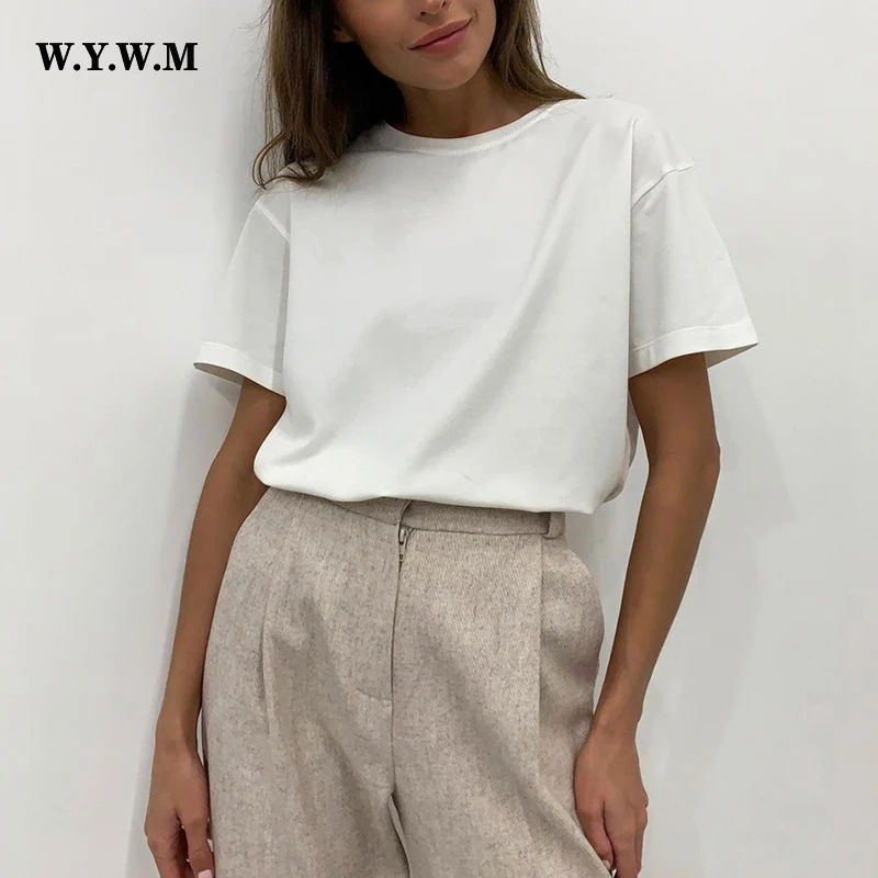 WYWM New Cotton Women Tshirts Summer Harajuku Loose Solid Basic T Shirts Korean Casual O Neck Tees Plus Size Female Sexy Tops