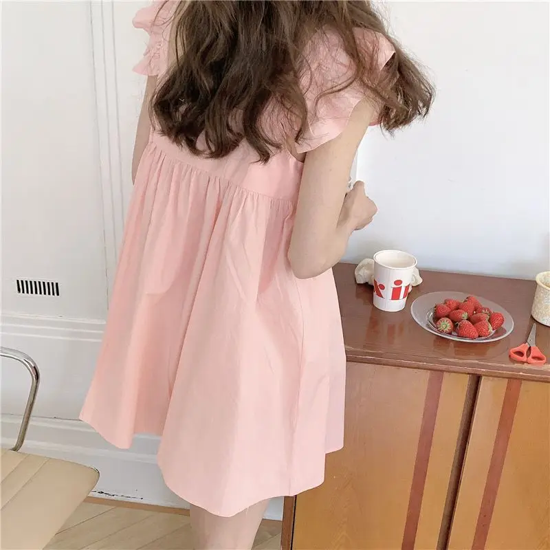 Casual Nightdress New in Pajamas Dress Summer Night Wears for Women Sleepwear Solid Square Neck Ruffle Sleeves Home Clothing