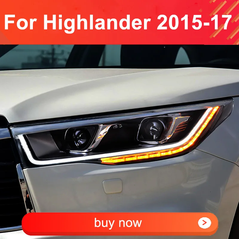 

1 пара светодиодный льных светодиодных фар для Toyota Highlander 2015 2016 2017 фары подключи и работай с DRL динамические поворотные светодиодные фары