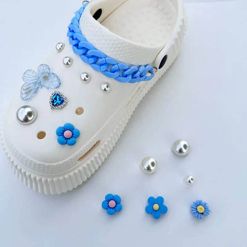 Klein Blue Butterfly Daisy Flowers Rhinestone Shoes Charms Pack Vintage DIY Shoes Clogs Decoration Luxury New Design Jewelry