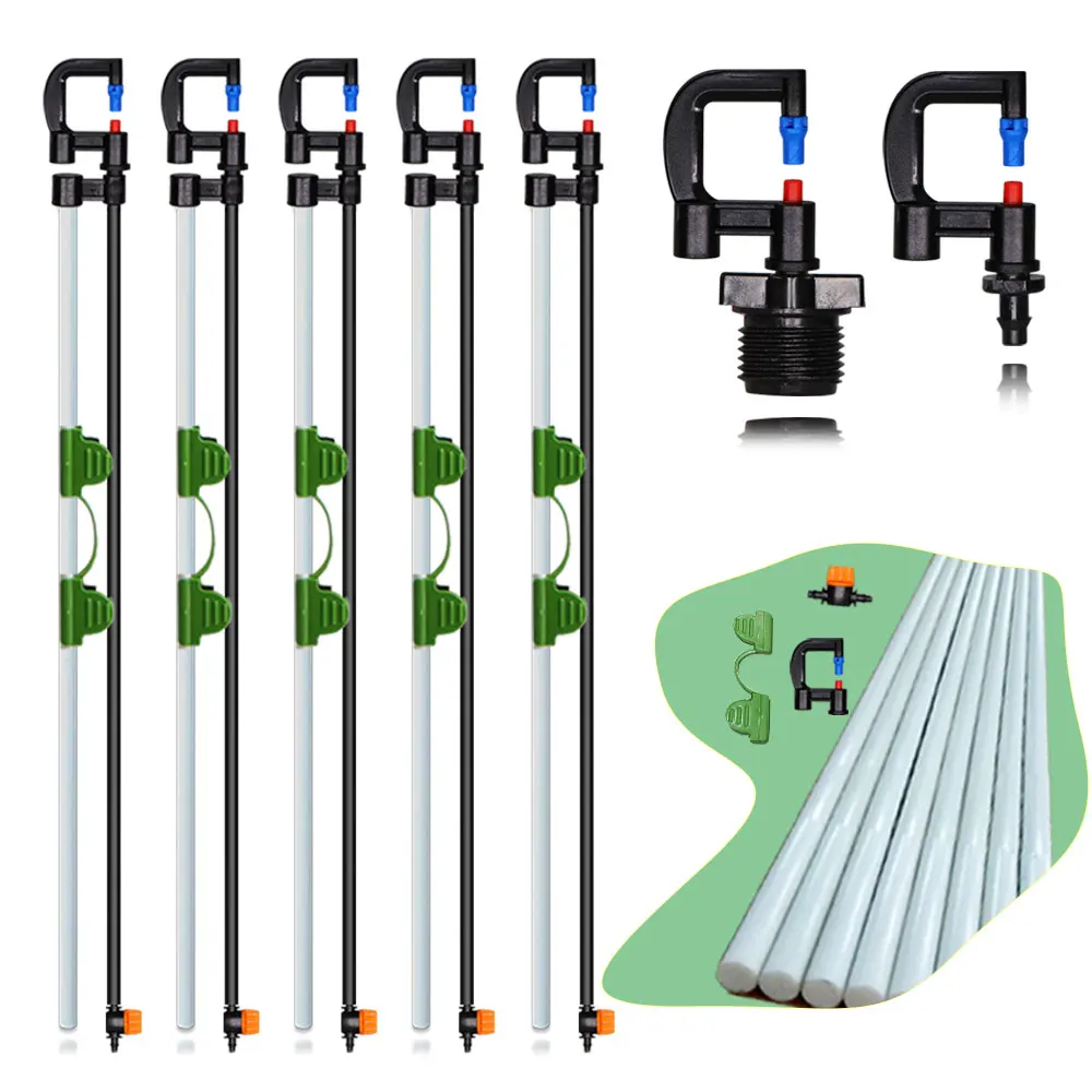 

10PCS Refraction Nozzle on Stake Micro Sprinkler Garden Inserting Ground Watering Device 1/4'' Hose Fiberglass Stake Irrigation