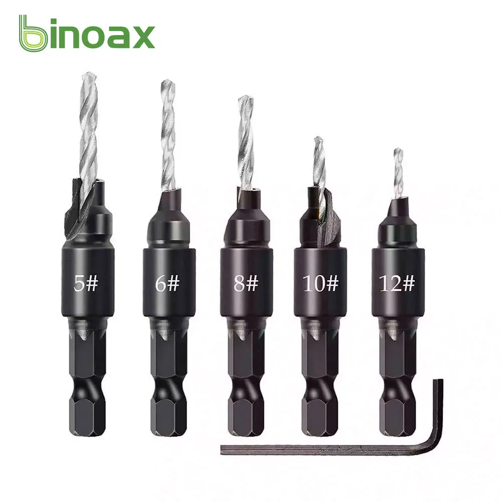 

Binoax HSS Titanium Carpentry Countersink Drill Bit Set Woodworking + Hex Shank #5 #6 #8 #10 #12