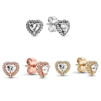 original sparkling elevated heart with crystal stud earrings for women 925 sterling silver wedding gift pandora jewelry