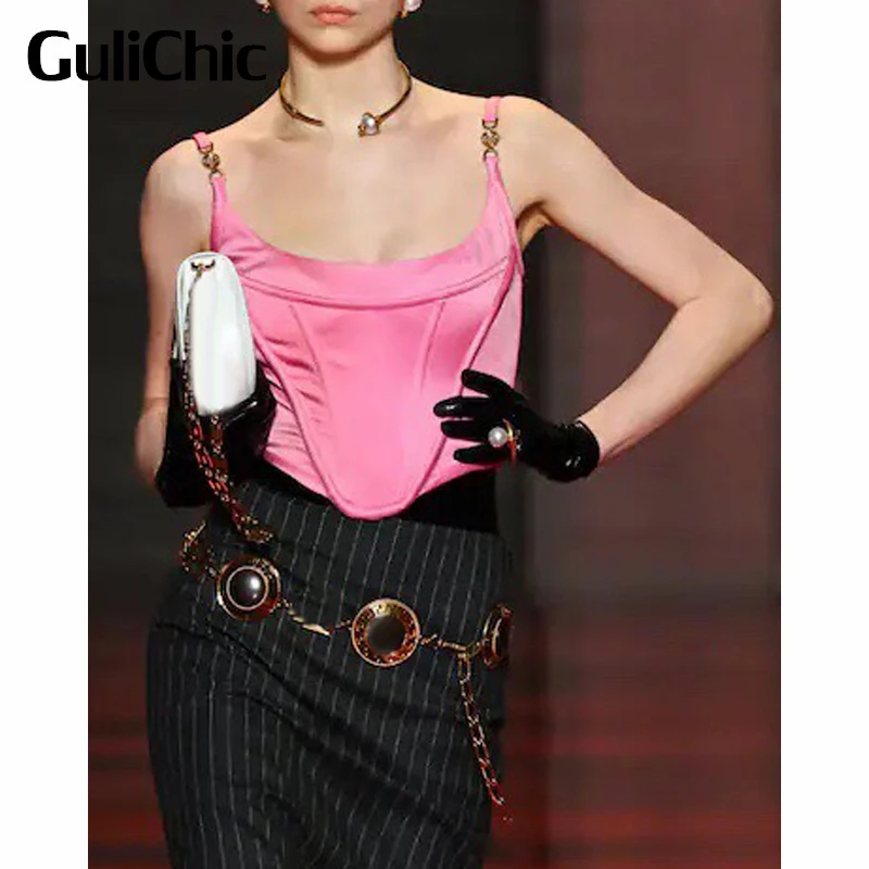 

9.20 GuliChic Women Sexy Fashion Scoop Neck Backless Spaghetti Strap Slim Back Zipper Tank Top