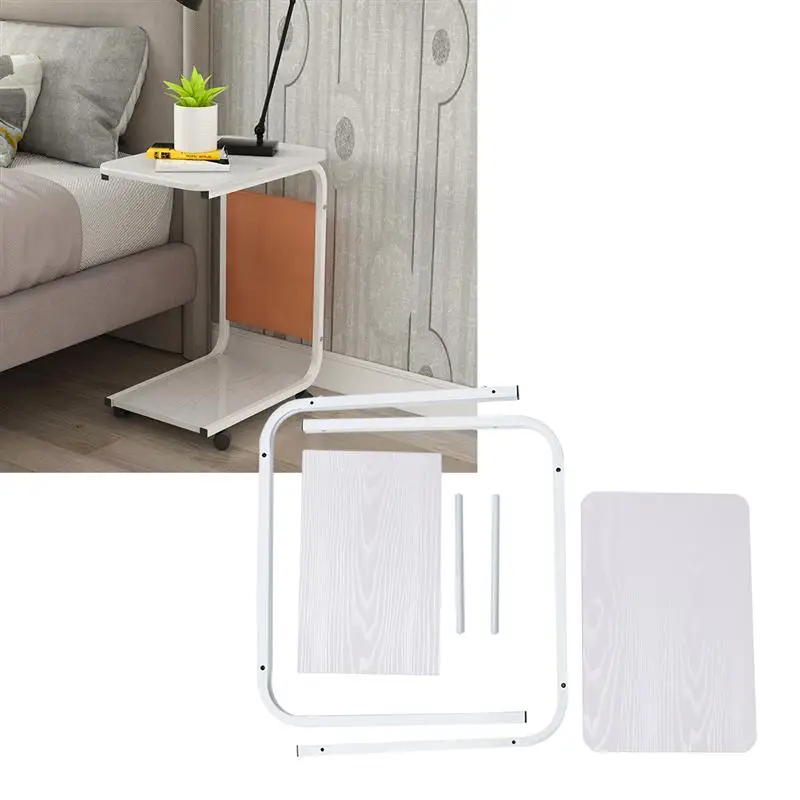 

Laptop Table Dinner Table Movable Bedside Table Desk Multifunctional Laptop Stand with Roller Wheel for Office Home (White)