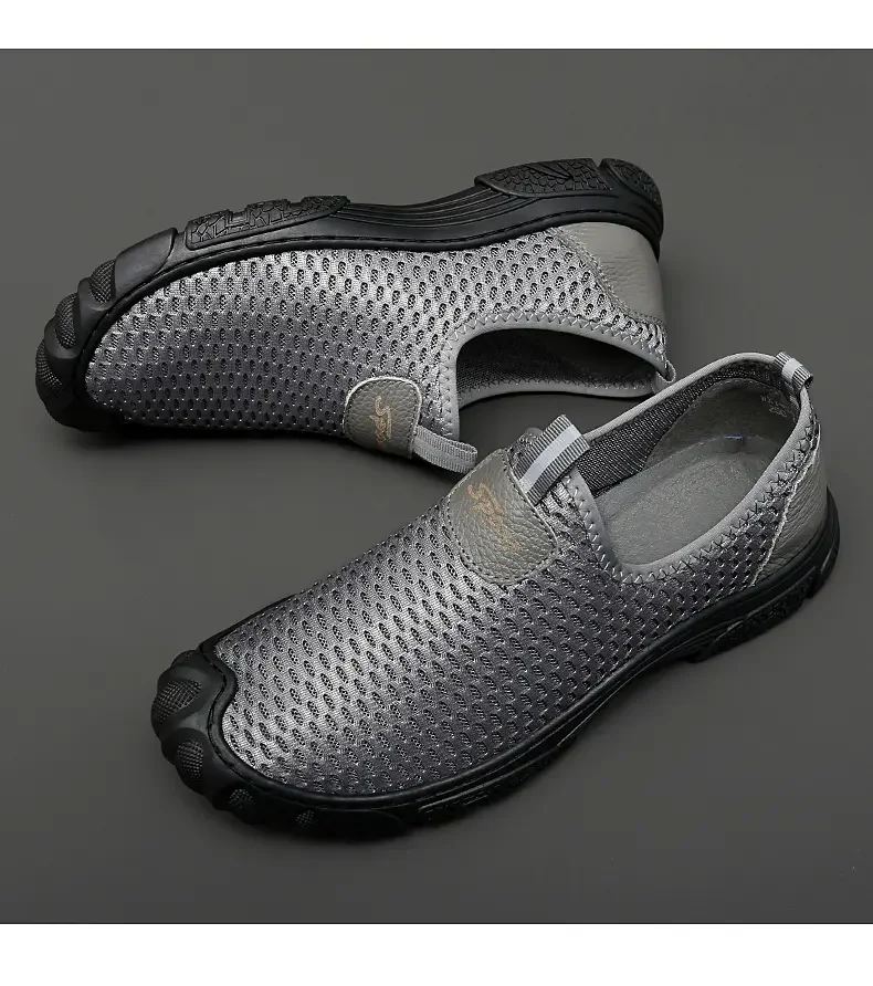 

Summer Men's Mesh Casual Sports Shoes Leather Stitched Hollow Out Outdoor Leisure Baotou Anti Kick Cover Foot Casual Sandals