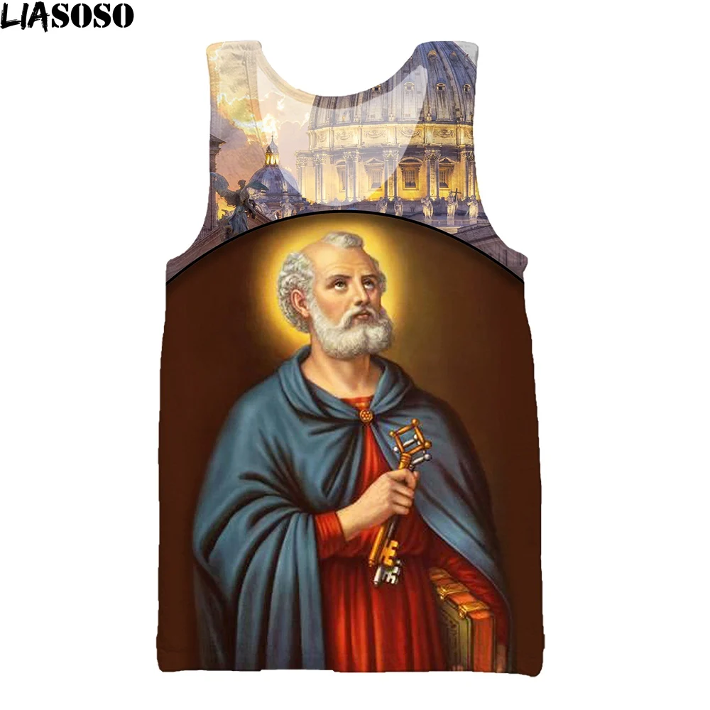 

LIASOSO St Peter God Religion Christ Jesus Aldult Tank Top 3D Print Men Harajuku Sleeveless Vest Streetwear Pullovers Catholic