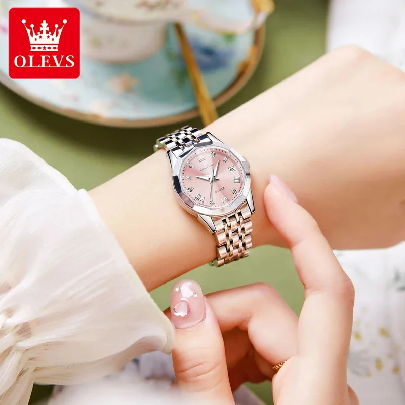Фото Часы OLEVS 9931 Elegance для женщин, из нержавеющей стали, с календарем, спортивные, роскошные, светящиеся, кварцевые, наручные часы для женщин. №5