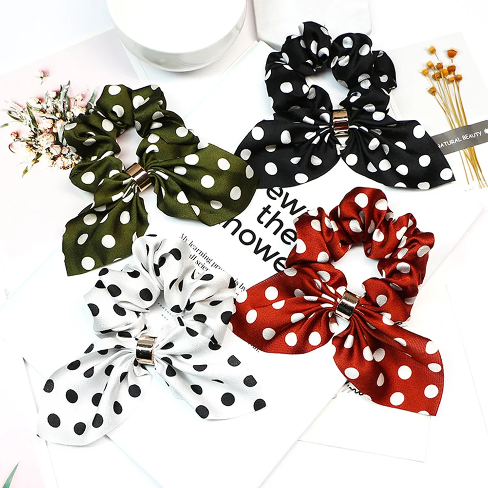 4 Pcs Cloth Hair Band Dot Ponytail Holders Elastic Green Bun