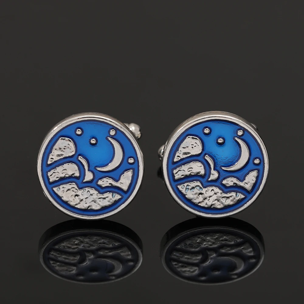 Синие морские волнистые бриллиантовые металлические запонки серебряного цвета для мужчин мальчиков рубашка отца подарок на день рождения ювелирные изделия