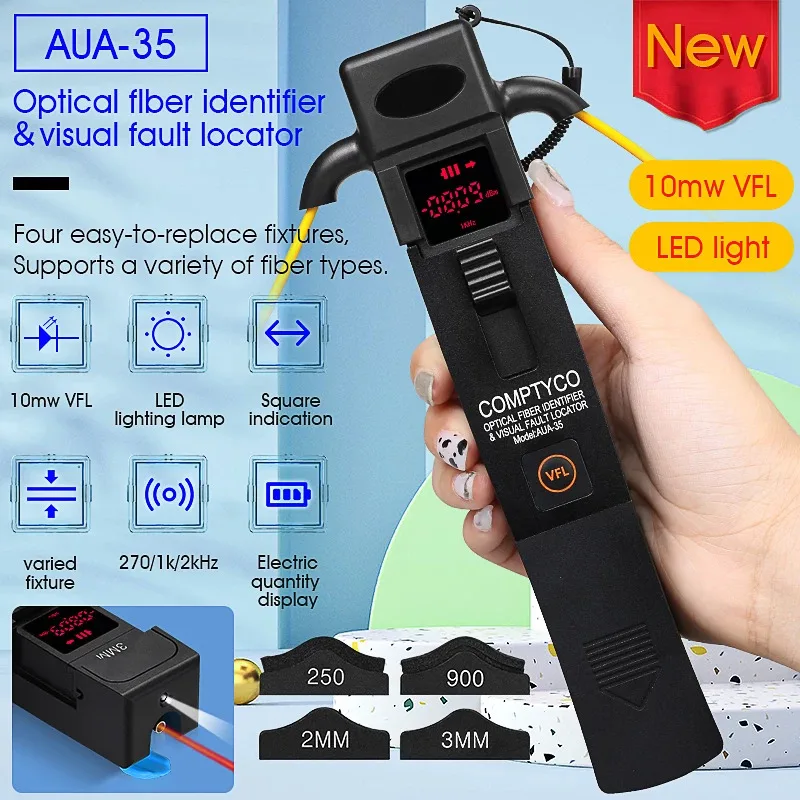 

AUA-35 Optical Fiber Identifier+10MW VFL for 250um 900um 2mm 3mm Optical 270Hz 1KHz 2KHz 1310nm 1550nm Fiber Identifier Detecto
