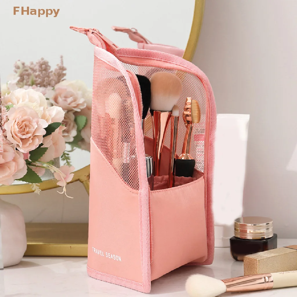 

Stand Cosmetic Bag for Women Clear Zipper Makeup Bag Travel Female Makeup Brush Holder Organizer Toiletry Bag