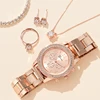 6PCS Set Luxury Women's Watch Ring Necklace Bracelet Earrings Rhinestone Wristwatch 6