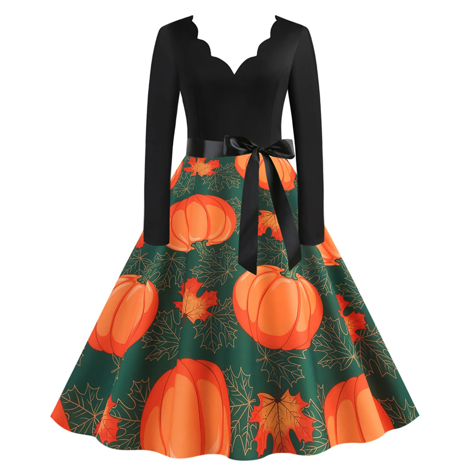

Women Vintage Long Sleeve V Neck Halloween 1950s Housewife Evening Party Prom Party Beach Form Fitting Dress Vestidos Mujer Robe