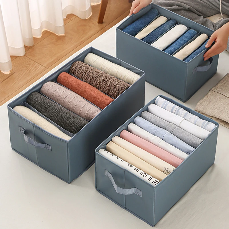 

Pants storage box Space Saving Folding Separation Grids storage wardrobe closet jeans shirt sweater clothes Drawer Organizers