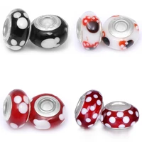 fit pandora mickey mouse charms bracelet women disney red minnie dots murano spacer glass beads for jewelry making diy accessory