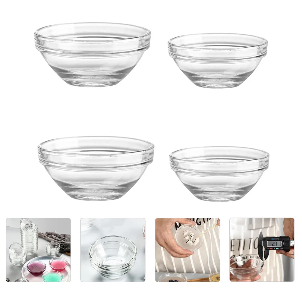 

4 Pcs Ornament Container Rice Bowl Glass Salad Bowls Dip Bowls Round Glass Glass Ramekins Bowls Dessert Household Rice Cake Bowl