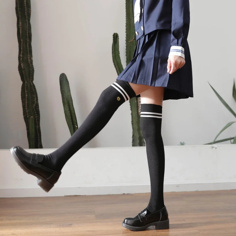 Stockings Badge Socks Embroidered Women's Socks Cotton Two-Bar Long Over-the-Knee Socks Autumn and Winter Jk High Stockings Stoc