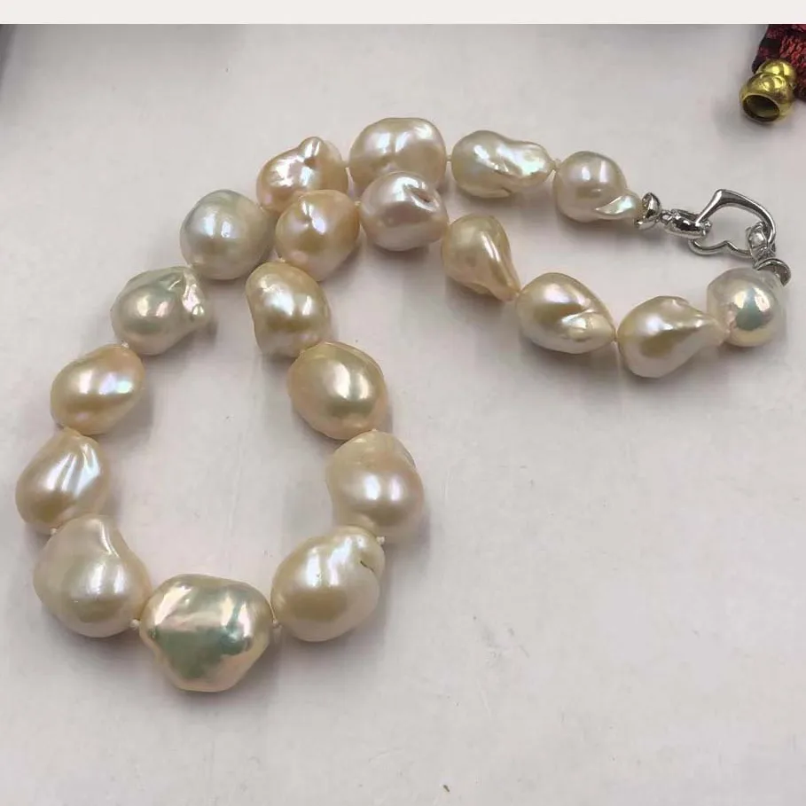

ELEISPL New Huge Pearl 15-18x17-22mm Baroque Fresh Water Pearls Necklace 44cm Including Heart Clasp