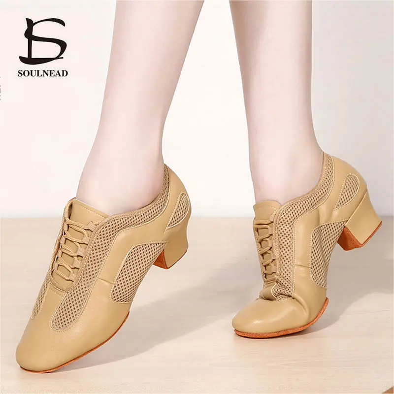 Latin Dance Shoes Women Jazz Ballroom Female Salsa Dancing Shoe Middle Heel 3 5 cm Modern Tango Training Ladies Dance Sneakers