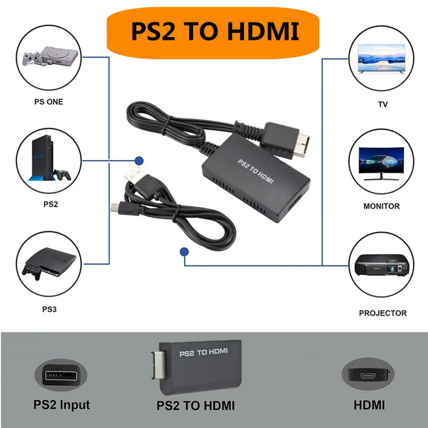 Переходник PS2/WII/N64-HDMI-совместимый адаптер для игровой консоли PS2-HDMI-совместимый с