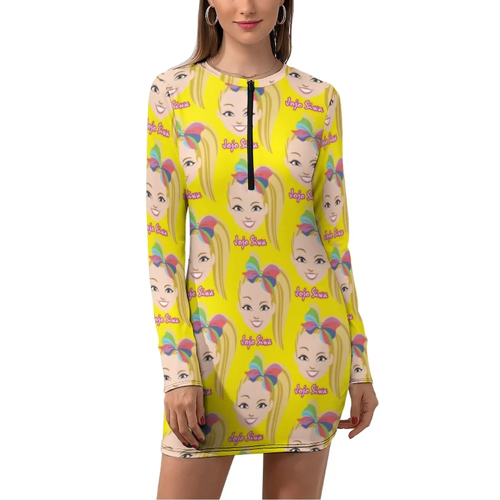 

Jojo Siwa Art Dress Long Sleeve Cartoon Meme Print Elegant Dresses Holiday Ladies Street Style Print Bodycon Dress Big Size