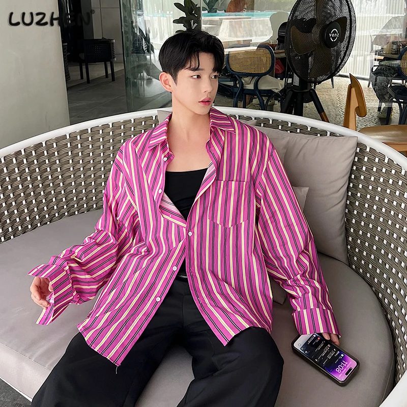 

LUZHEN Stripe Printing Design Long Sleeve Shirts Loose Trendy Elegant Men's Casual Tops High Quality 2023 Stylish Clothes 6b0351